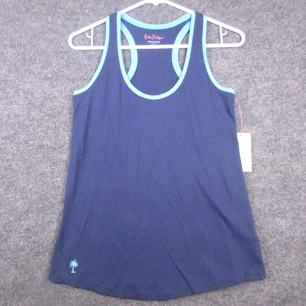Lilly Pulitzer Tank Top Womens XS Blue Whitney True Navy Pima Cotton Racerback